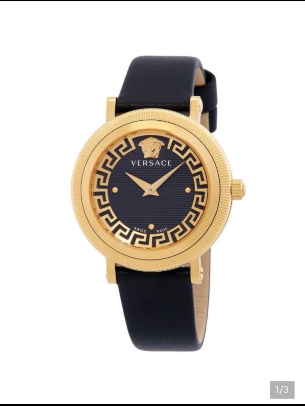 Versace Black and Gold Medusa Greca Leather Strap Watch